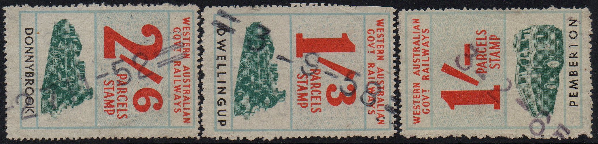 Western Australia Railway Parcels Stamps Early Third Series cancellations Perth